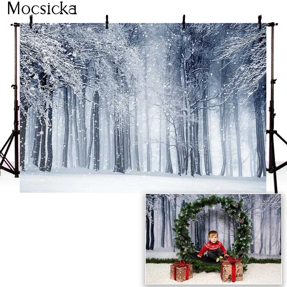 Newborn Kids Adult Backdrop for Winter Christmas Photography Children Snow Scene Forest Background X-mas Holiday Party Decor