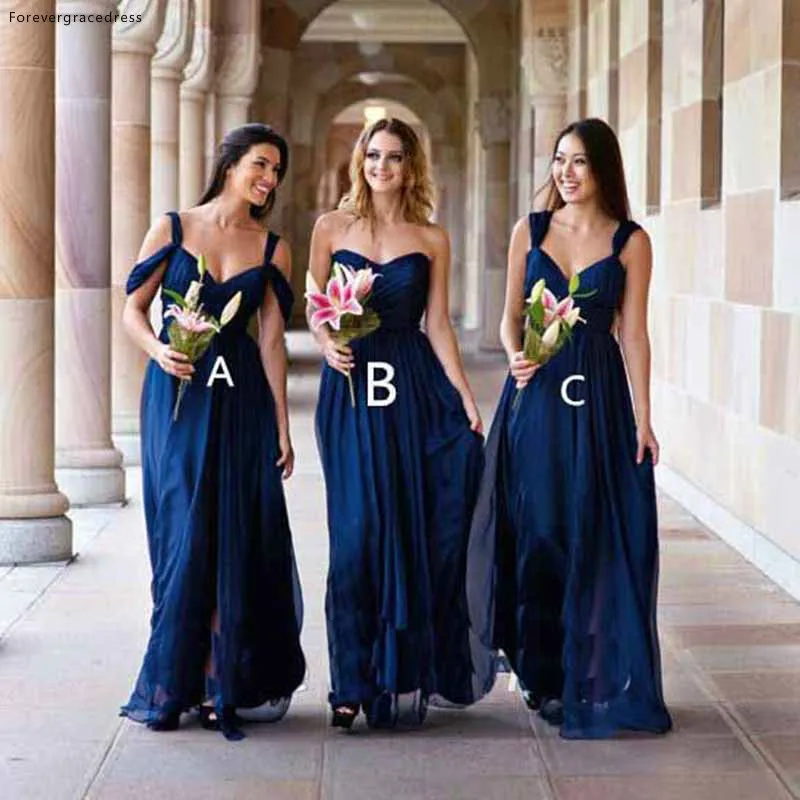 Convertible Guest Bridesmaid Dress Navy Blue A Line Chiffon Women Wear Maid of Honor Dress For Wedding Party Gown