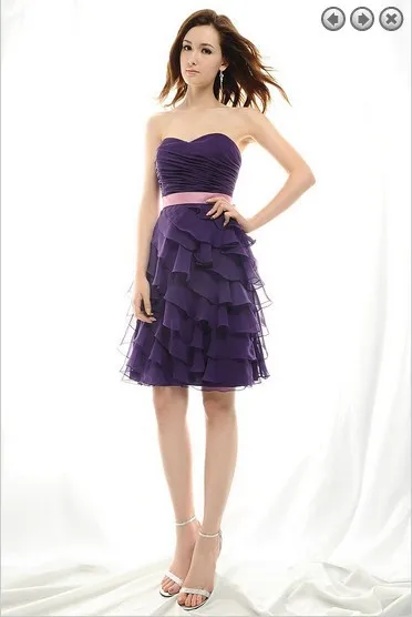 

free shipping fashion 2013 elegant dress plus size brides maid vestidos formal gown purple short chiffon Bridesmaid Dresses