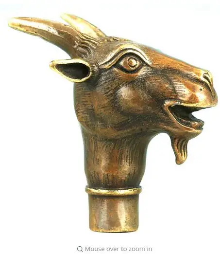 BRASS Pure Copper Old Qing Ming Brass Old Asian Chinese Old BRAAS Hand Carved Collect Sheep Statue Walking Stick Head