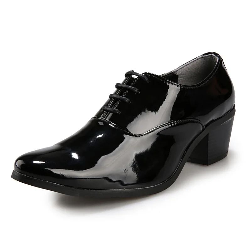 Men Patent Leather Oxford Shoes Breathable Pointed Toe High Heels Formal Business Prom Fashion Dress Wedding Groom Shoes 663