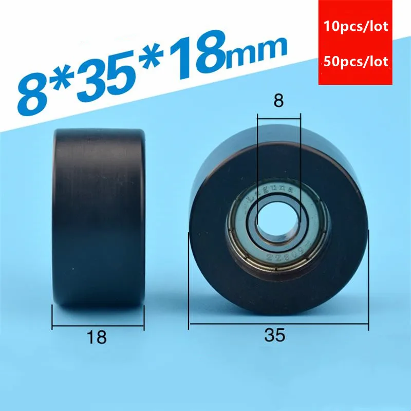 

10pcs/50pcs flat roller bearing 8*35*18mm 608ZZ 608 POM plastic coated pulley guide wheel low noise roller 8x35x18