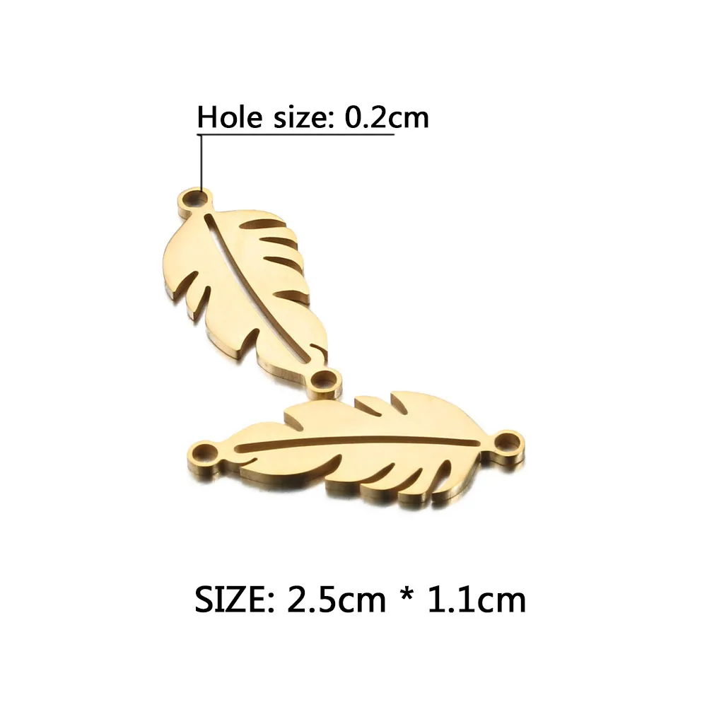 5PCS/Lots Wholesale Stainless Steel Feather Charms For Jewelry DIY Making Pendant DIY Feather Accessories