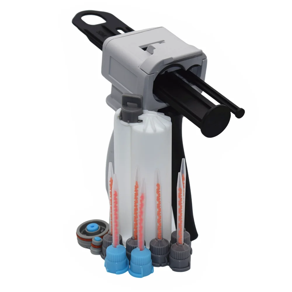 

50ml Adhensive Dispenser Manual Caulking Gun 10:1 AB Glue Gun with 7pc Static Mixing Nozzle and 50ml Empty Dual-Barrel Cartridge