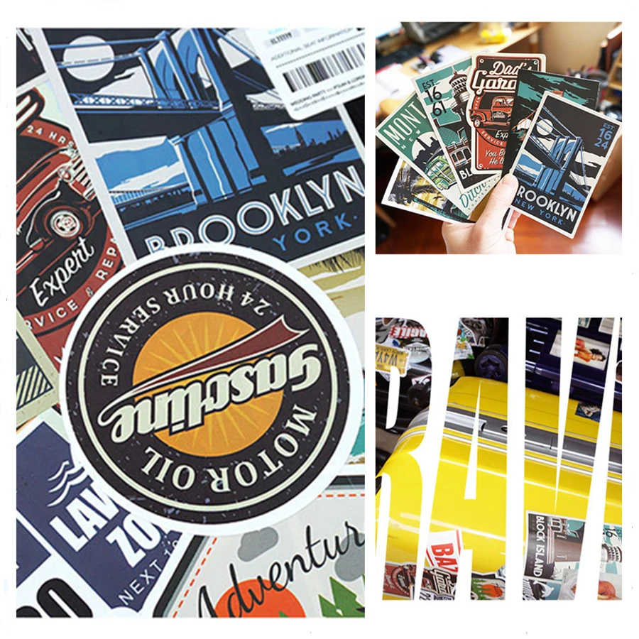 40 PCS Traveling in the Old Days Sticker Retro Travel Hotel Logo Cities  Stickers for Suitcase Laptop Skateboard Moto Car Album