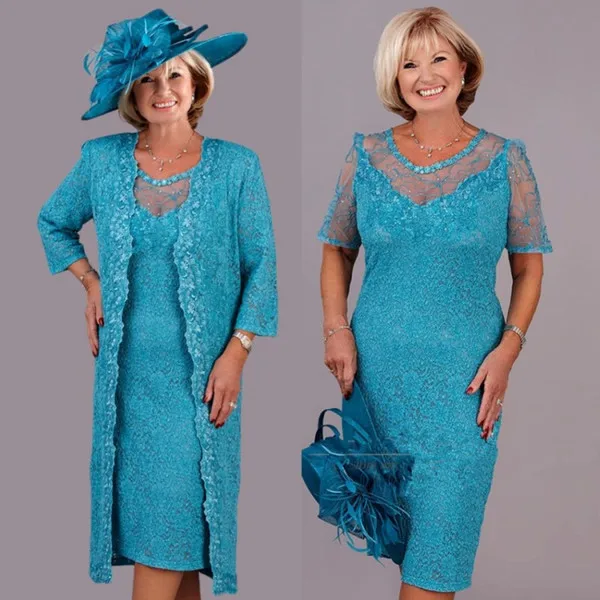 Turquoise Kant Moeder Van De Bruid Jurken 2021 Met Wrap Plus Size Thee Lengte Wedding Partij Jassen Vestidos De Novia madrinha