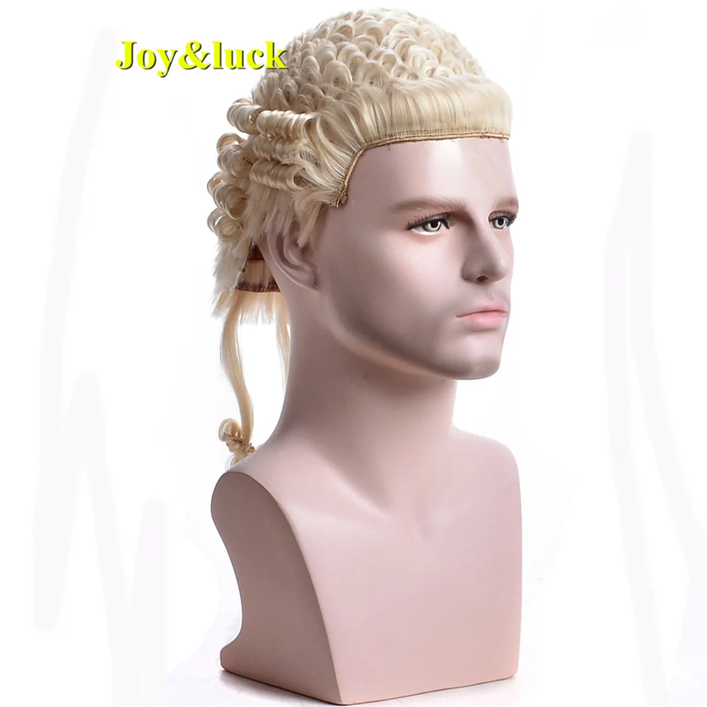 

Synthetic Lawyer Wigs Short 613 Blonde Curly Wigs For Men Handmade High Quality Fiber Barrister Hair Wig