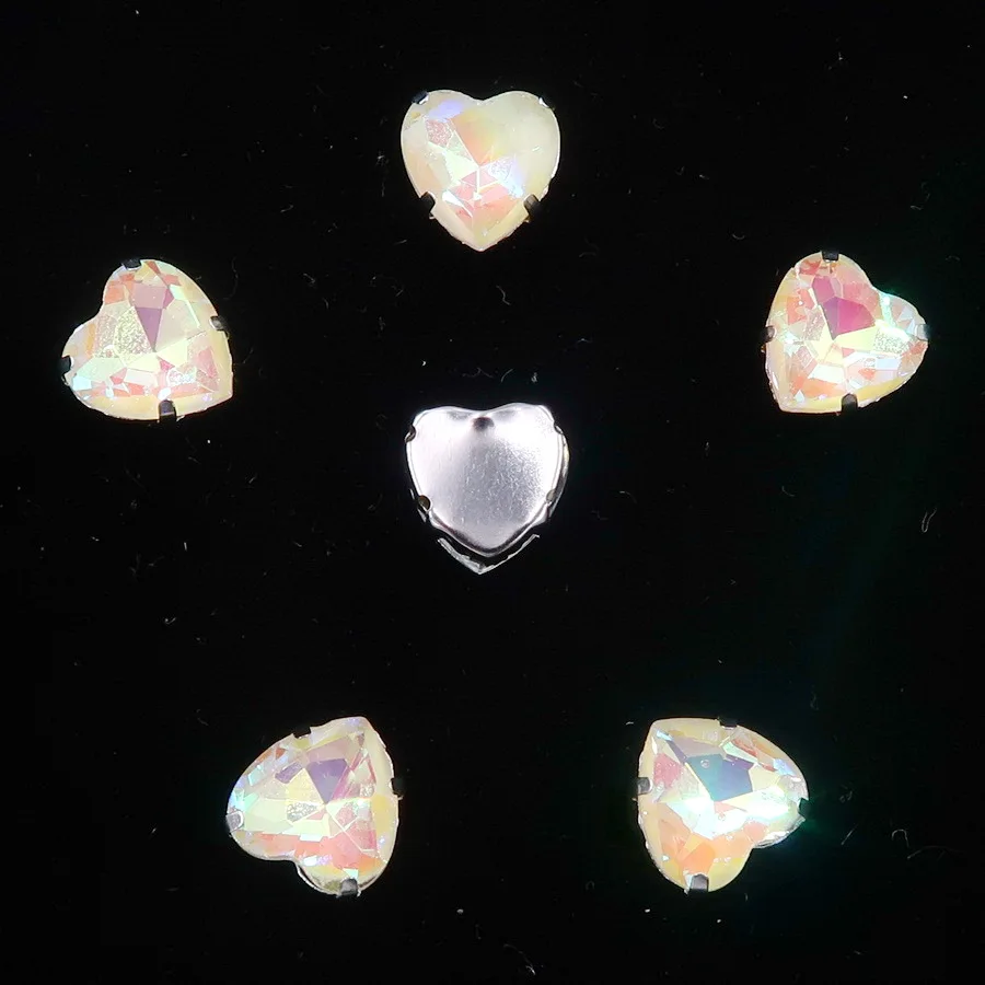Herzförmige 20 Stück/Packung 10mm Silber Krallenfassungen Jelly Candy Glas Kristall Aufnähbare Strassperlen für Hochzeitskleider, Taschen, Schuhe, DIY-Verzierungen – Detail 11