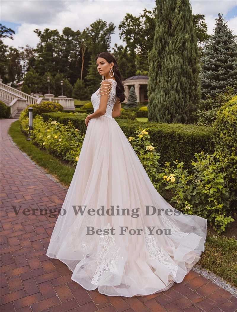 Verngo Vintage UNA Linea di Abito Da Sposa Beach 2021 Delicato Applique Del Merletto di Tulle Paese Boho Abiti Da Sposa Con Perline Maniche