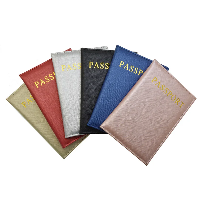 Plain PU Leather Safiano Cross Pattern Bussiness Passport Holder with ID Card holder English Letters Passport Covers custom LOGO