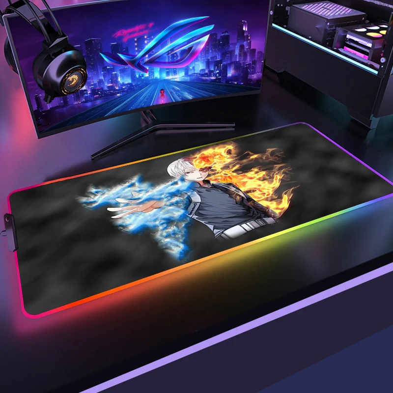 Imagem -03 - Meu Herói Academia Rgb Mouse Pads Mesa de Iluminação Mousepad Tapete Teclado e Jogo Anime Esteiras Jogos Acessórios Configuração Grande Computador