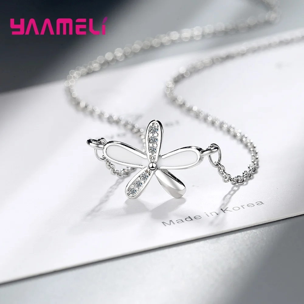 Cute 925 Sterling Silver Flower Statement Necklace For Women Girls Fashion Jewelry CZ Cubic Zirconia Valentines Day Gift