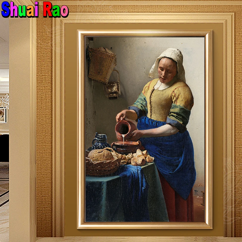 Large DIY The Milkmaid By Johannes Vermeer Diamond Painting Full Square Diamond Embroidery sale Cross Stitch Mosaic Handmade Gif