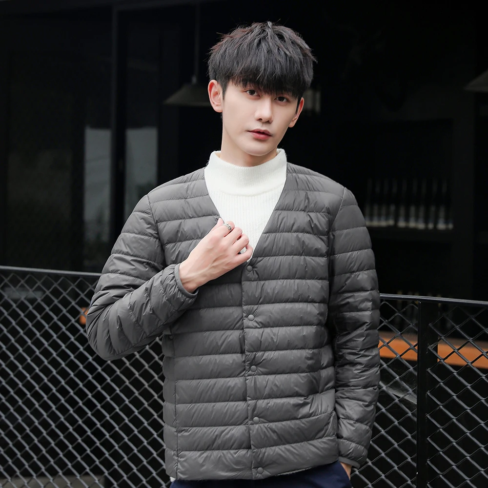 YAYA New Arrival High Quality 90% White Duck Down Jackets Men\'s Thin Short Down Coat V Neck Round Neck Can Be Switched