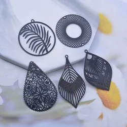 6pcs Brass Round  Leaves Charms Big Drop Earring DIY Making Pendant Jewelry Findings