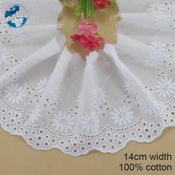 14cm szerokość bawełna Embroidey białe koronki szycia wstążka gipiury afryki koronki wykończenie tkaniny ślubne do ubrania DIY akcesoria #4254