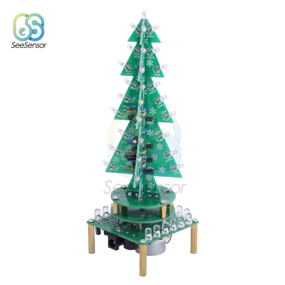 Colorful Rotating Music Three-Dimensional 3D Christmas Tree LED DIY Kit 7 Color LED Flash Circuit Kit Electronic Fun Suite