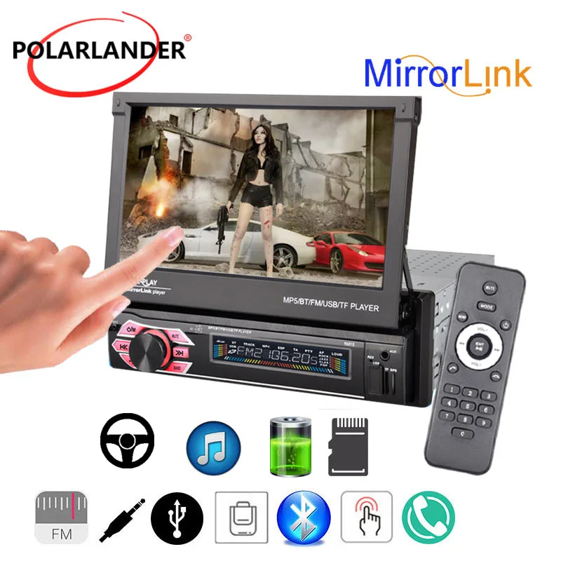 1 Din MP5 TF FM RMVB AVI USB Car Radio 11 Languages Mirror Link Night Vision Cyclic Recording FLAC WMA SD Bluetooth Microphone