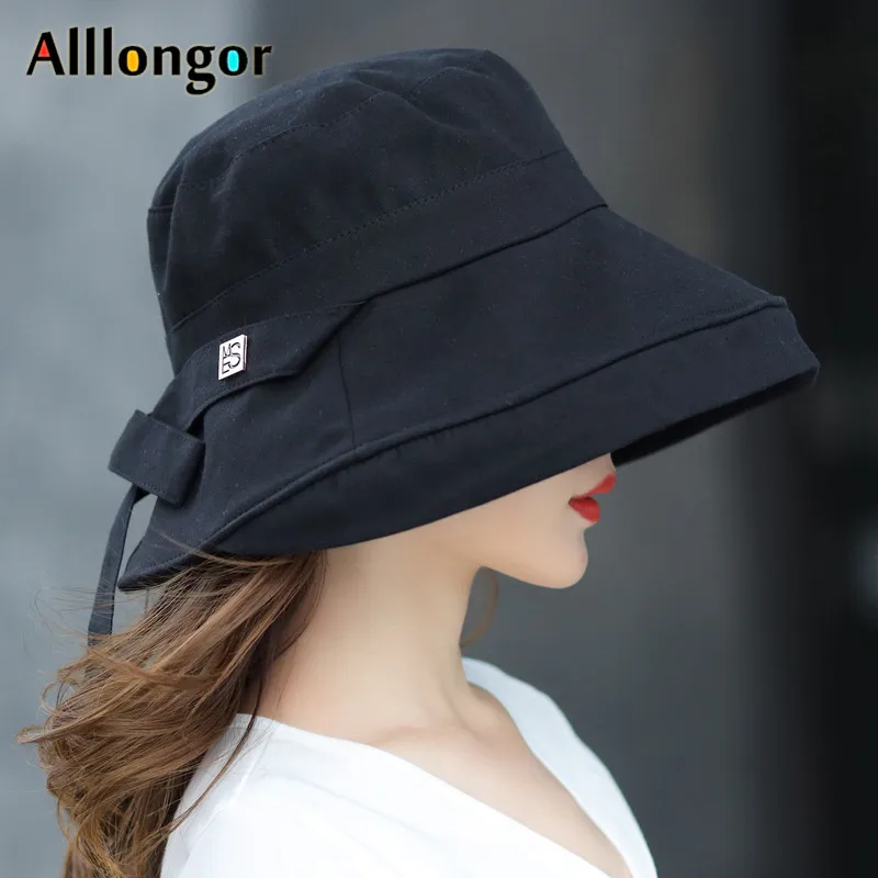 Panama 2024 Summer Black Bow Bucket Hat Women Fashion Korea Bob Cotton gorro pescador mujer Sun Hat Fishing Cap Chapeu Pescador