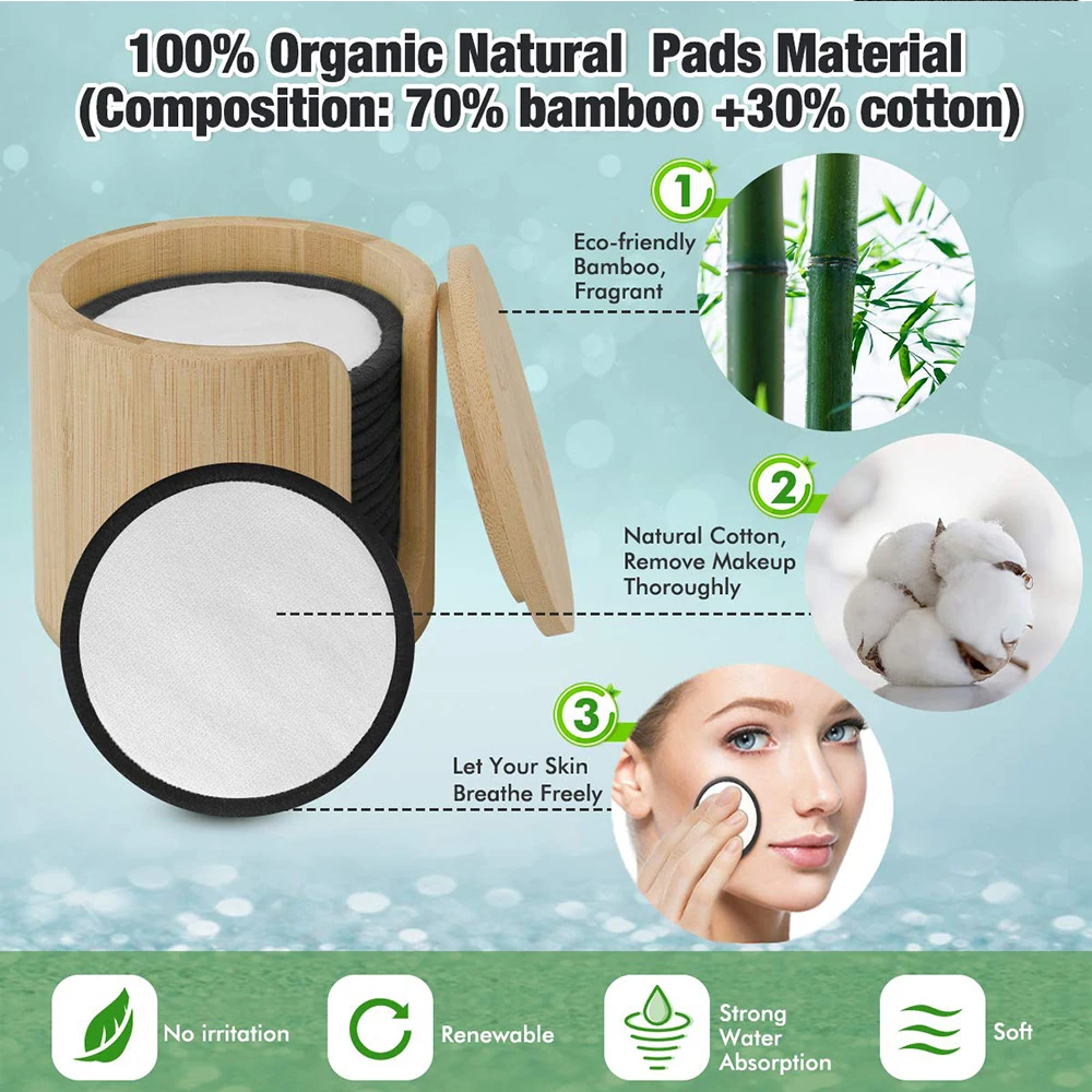 New Reusable Makeup Remover Pads Soft Anti-Stain Design Natural Bamboo Cotton Face Wipes For Face Cleansing,Toning & Exfoliating