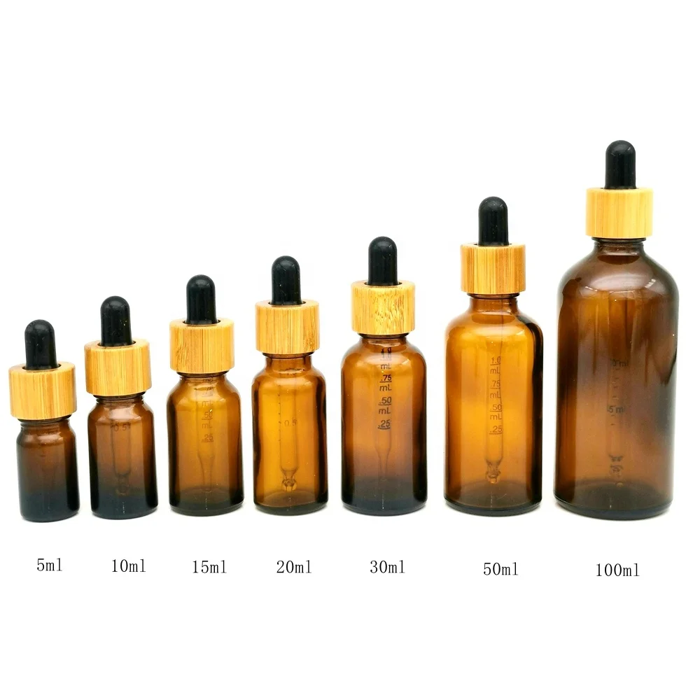 

Bamboo Lid Dropper Bottle Amber Clear Glass For Essential Oil Potion Perfume Cosmetic Packaging Containers Bottles