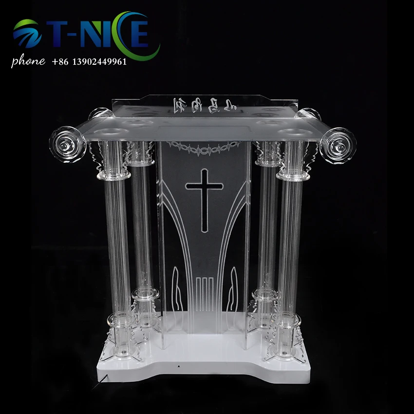 2024 Hot Sale Plexiglass Podium Exquisite Luminous Lectern Acrylic Church Pulpit Reading Surface Dais Commercial Furniture