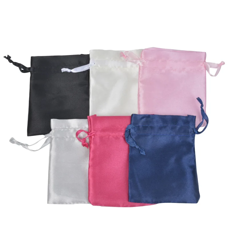 50pcs/lot 9x12cm Soft Silk White Satin Pouches Cosmetic Bead Jewelry Makeup Chirstmas Gift Packing Bags Drawstring Pouch Logo