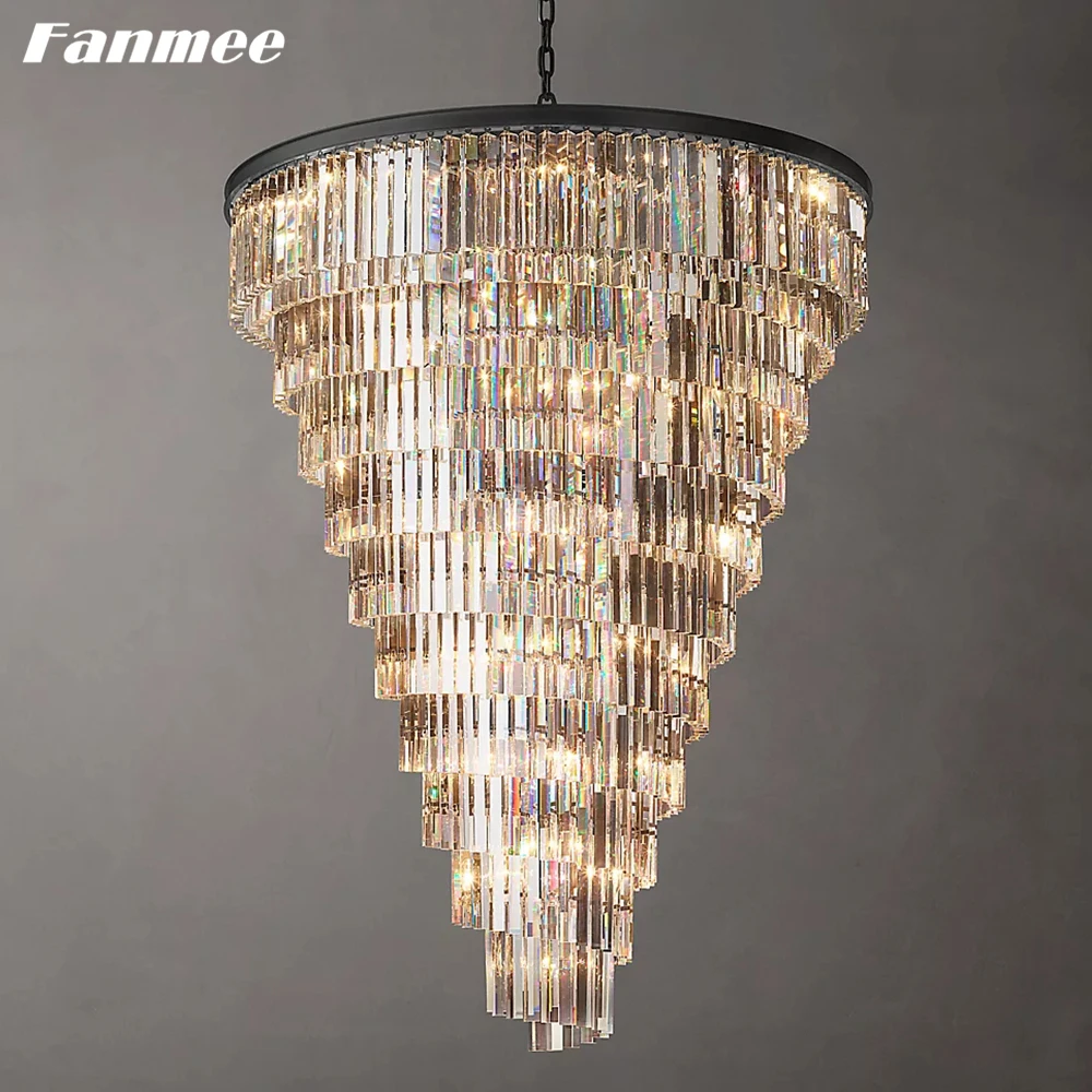 Crystal Spiral Chandeliers for Living Room Helix Round Chandelier Lighting Prism Cristal Foyer Large Light Fixture with Chain