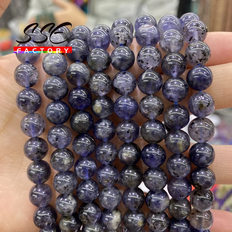 Natural Cordierite Iolite Stone Beads Genuine Semi-precious Sri Lanka Round Beads 6 8 10MM For Jewelry Making DIY Bracelet 15