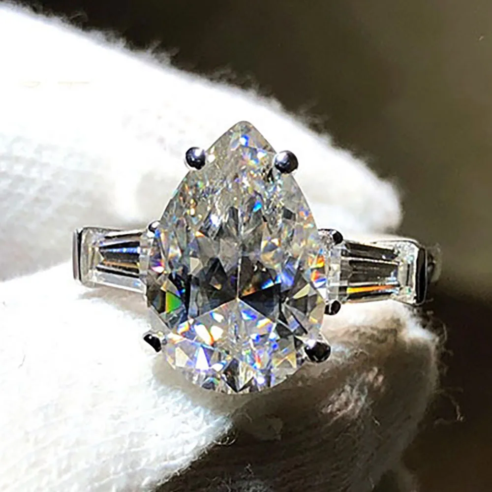 

Custom Solid 14K White Gold Women Wedding Party Engagement Ring 2 3 4 5 Carat Water Drop Pear Moissanite Diamond Ring Trapezoid