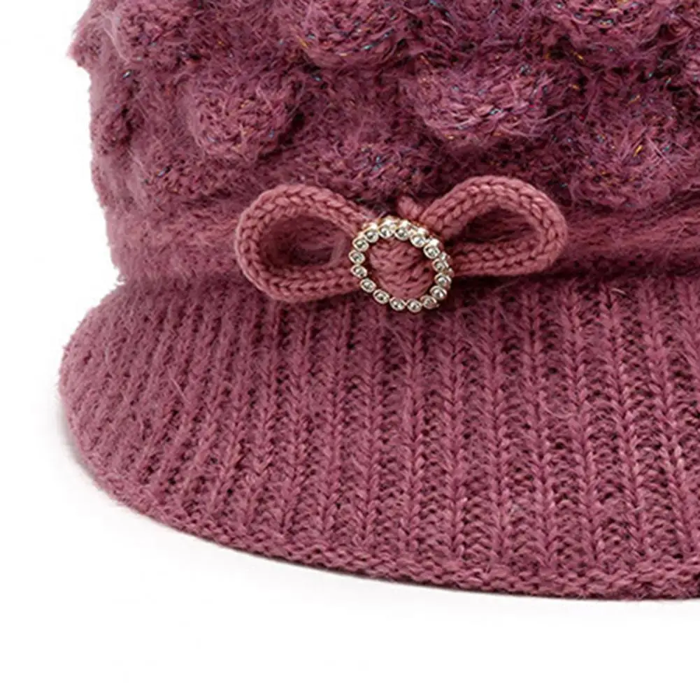 Winter Women Hat Warm Knit Non-shedding Breathable Vibrant Color Warm Knit Hat with Visor for Women