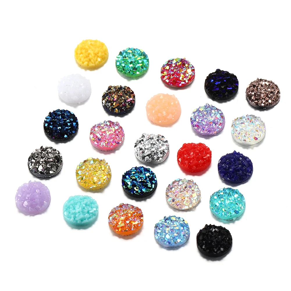 

50Pcs/Lot 8mm Mix Colors Natural Ore Style Cabochons Convex Flat Back Resin Half Round Cabochons For DIY Jewelry Making Supplies