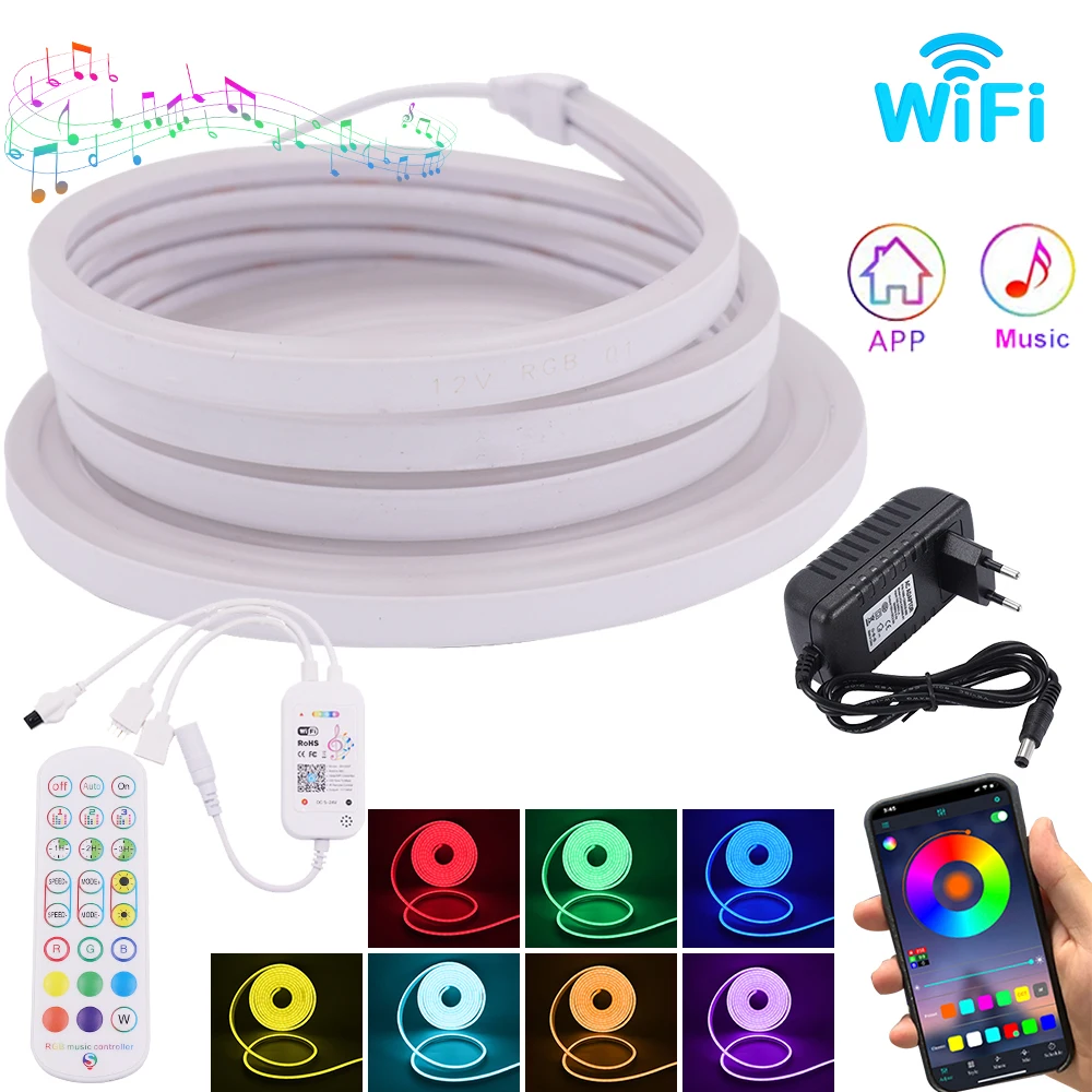 

12V WiFi RGB Светодиодный светильник с Tuya Smart Life App контроль гибкий неоновый знак музыка Светодиодная лента Водонепроницаемая неоновая лента подсветка светильник