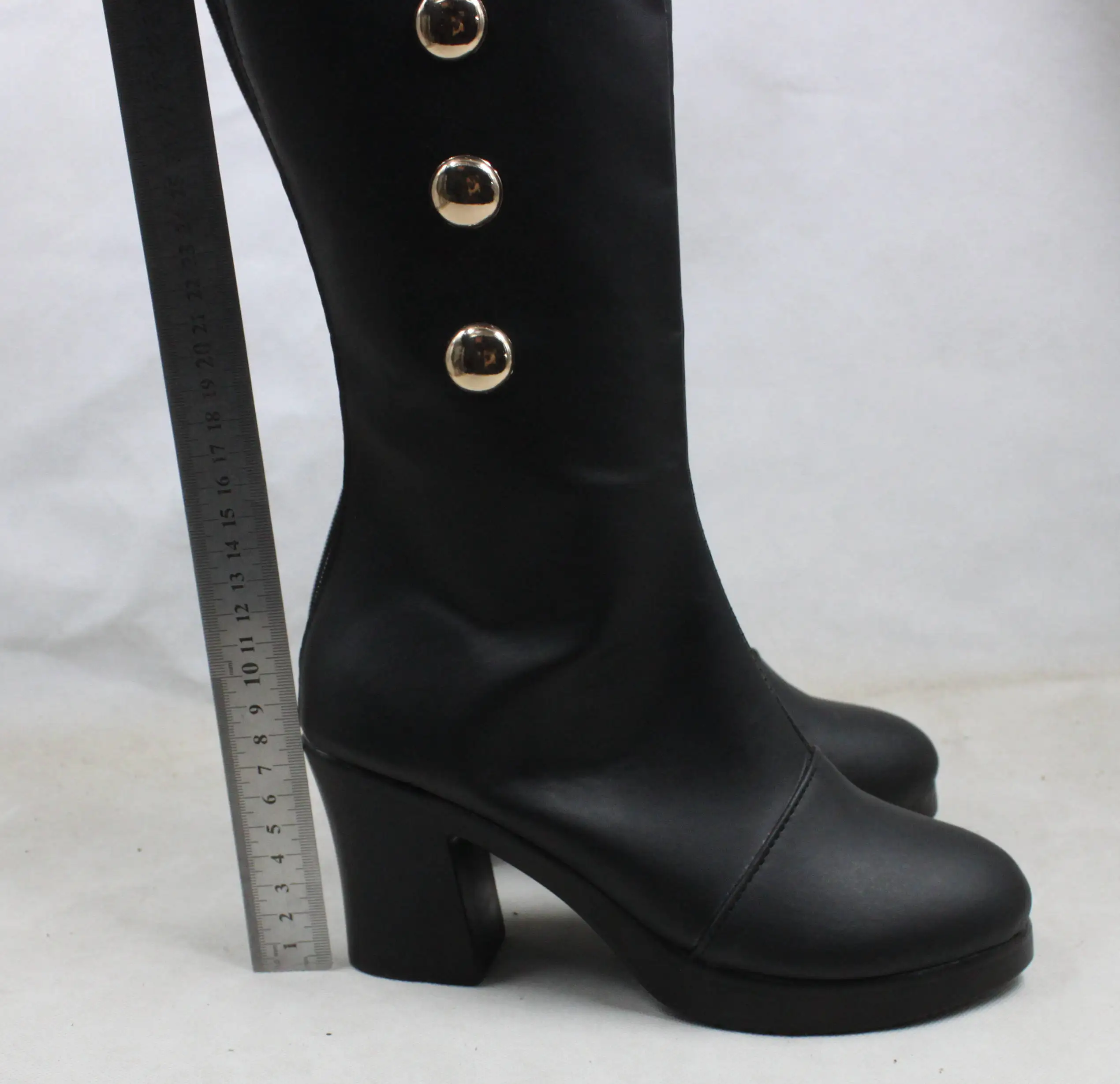 Anime Seraph Van De End Ferid Bathory Cosplay Schoenen Knielengte Pu Lederen Cosplay Laarzen Zwarte Hoge Hakken Rits- up Vrouwen Schoenen