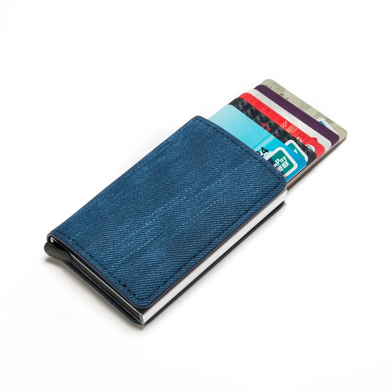 2022 New RFID Blocking Card Holder Anti-theft Clutch Single Box Men Women Wallet Denim Business Pop-up Metal ID Case