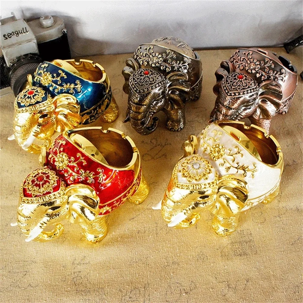 Creative Ashtrays With Lid Metal Animal Elephant Smokeless Desk Decoration Home Accessories Cigarette Extinguisher