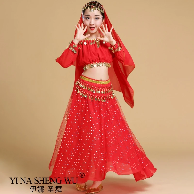 Moda nuovo stile bambino danza del ventre Costume da ballo indiano Set Sari Bollywood vestito per bambini danza del ventre Performance Set di vestiti