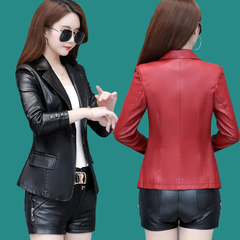 

Spring And Autumn Women's Haining Leather Jacket Korean Short Slim And Thin Large Size Clothing All-match Small Suit