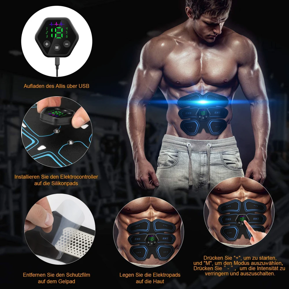 Display lcd estimulador muscular ems abdominal hip trainer toner usb abs treinamento de fitness em casa ginásio corpo emagrecimento 6 modo 19 nível