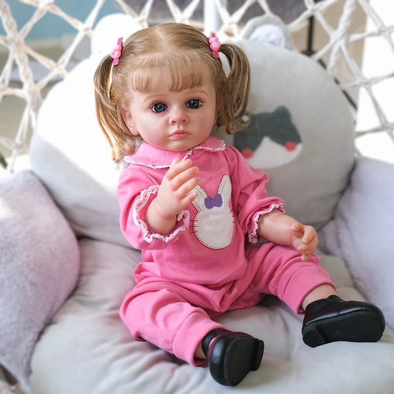 

55CM Reborn Toddler Gril Doll Tutti Lifelike Handmade 3D Skin Multiple Layers Painting with Genesis Paint Full Body Silicone