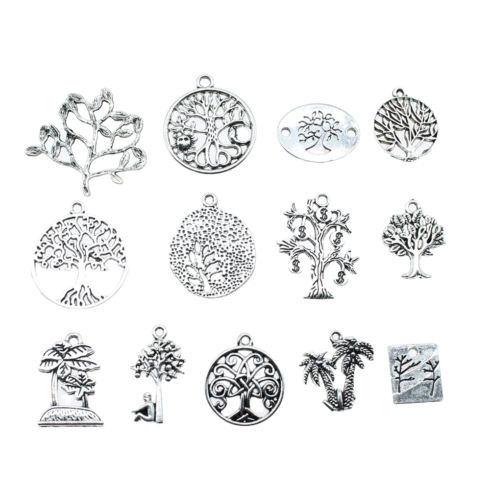 20pcs Charms Tree Antique Silver Color Lucky Tree Pendant Charms Life Tree Charms For Jewelry Making