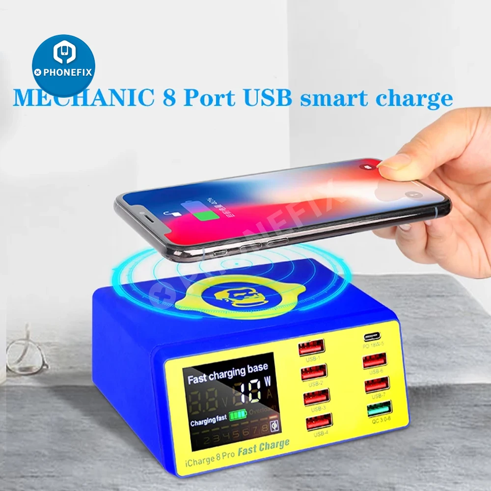 Mechanic 8 pro port usb smart charge 60W Quick Wireless Charger LED Display Desktop Charging Station For iPhone HUAWEI XIAOMI