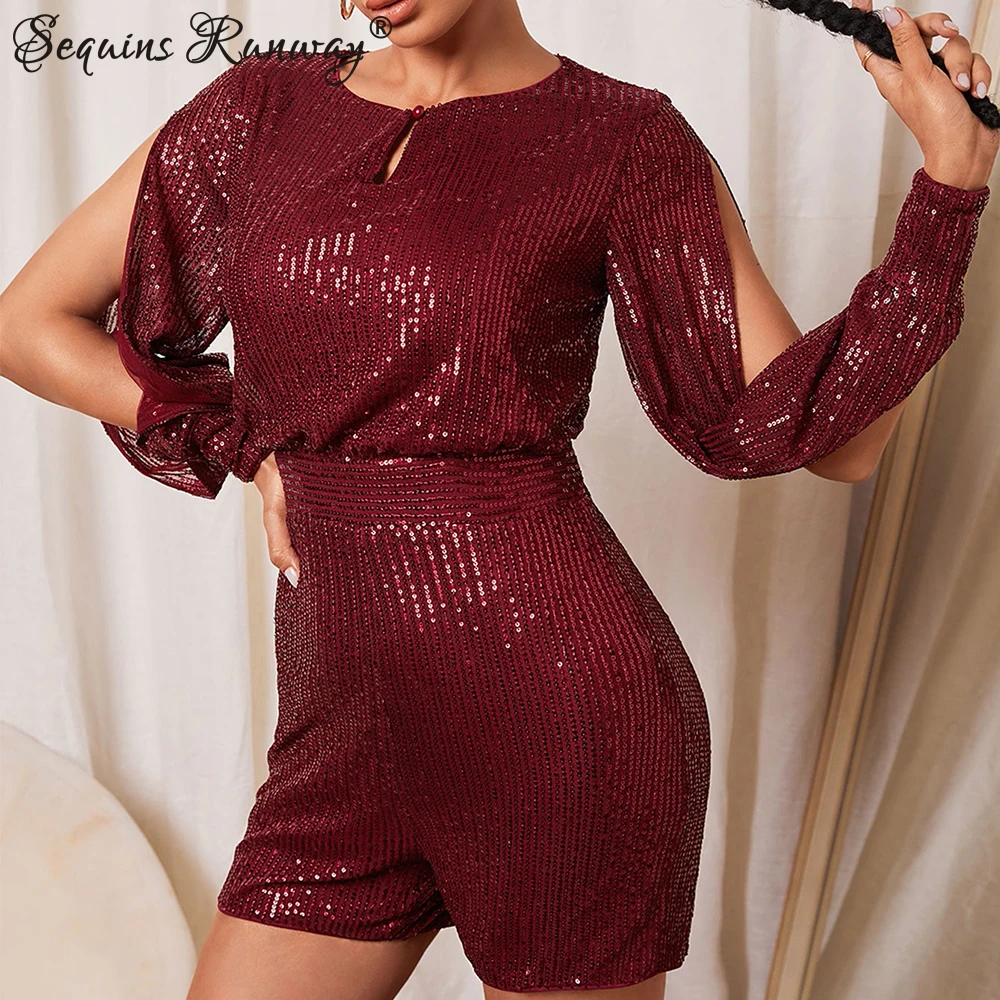 

Sexy vintage Red sequin summer bodysuit jumpsuit women Party jumpsuits club outfits womens clothing rompers playsuits bodys Hot