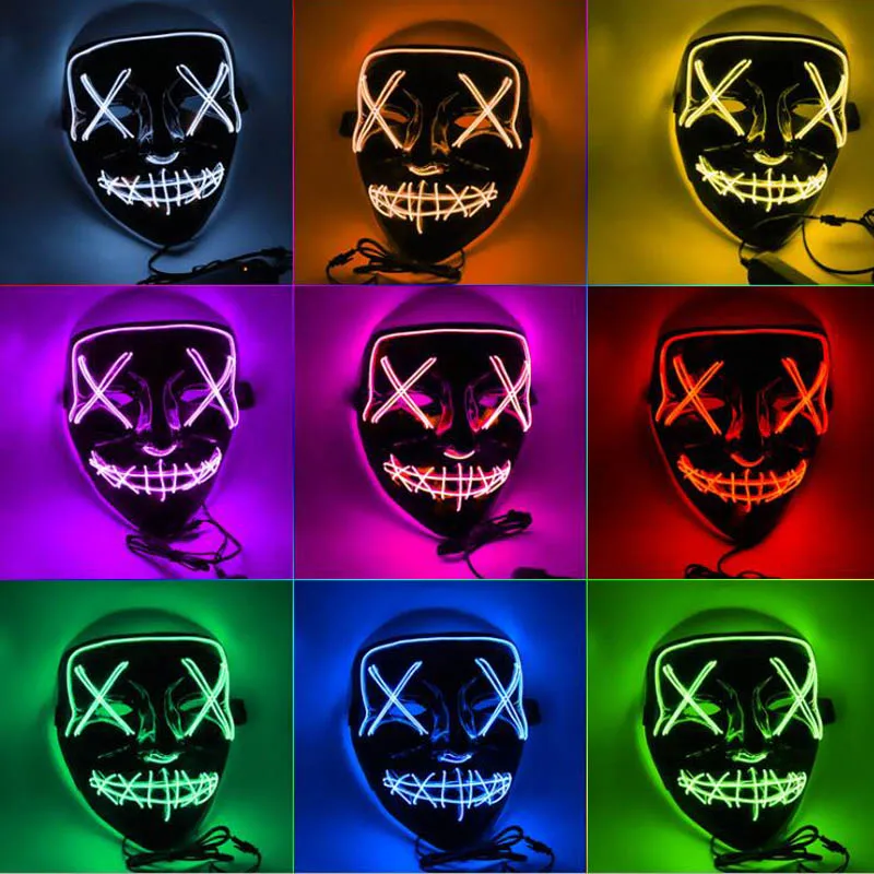 New Halloween LED Mask Light Up Party Full Face EL Mask Cosplay Mascara Horror Mascarillas Glow In Dark Colorful Nightlight Mask