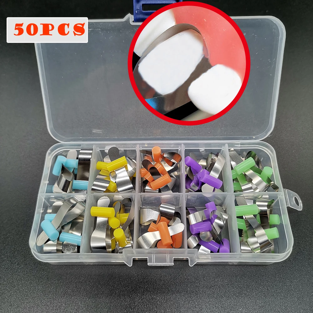 50PCS Dental Twin Anterior Matrices Dental Orthodontic Sectional Contoured Metal Matrice Polyester Matrice Dentist Matrix