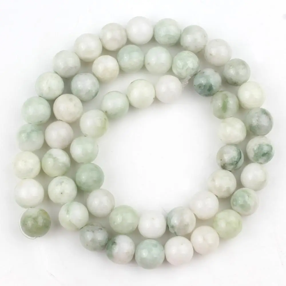 4/6/8/10/12 mm Green White Maotian Jades Stone Beads For Accessories Jewellery Making DIY Bracelets 15\'\'/Strand