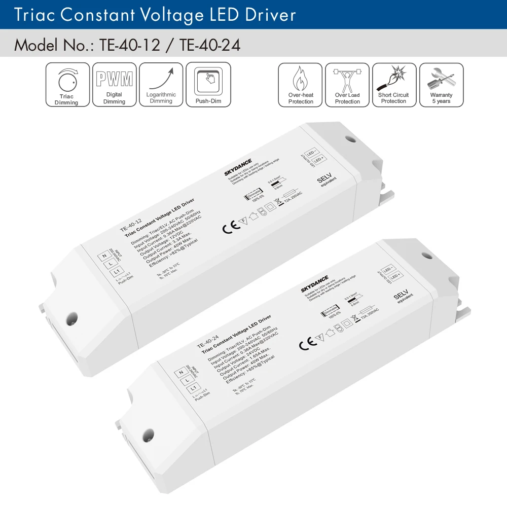 

Triac LED Driver Dimmable Constant Voltage 1CH 40W AC 220V to DC 12V 24V PWM Digital Dimming Triac Driver 12V for LED Light Tape