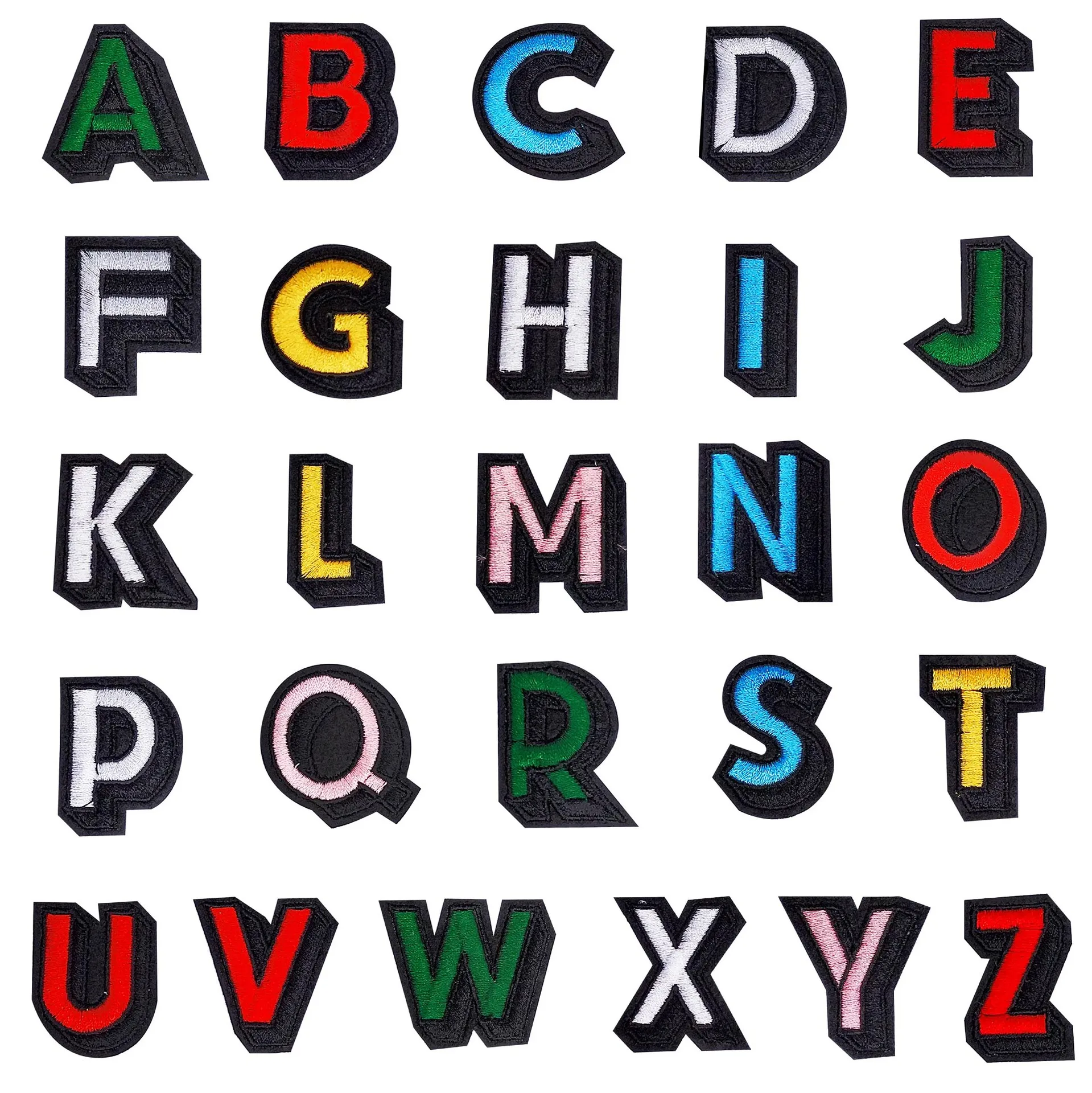 TN 26 English Letters Fashion Embroidery Iron on Patches Small Alphabet A-Z Name Bagde Colorful Cartoon Cloth Decoration Sticker