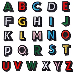 TN 26 English Letters Fashion Embroidery Iron on Patches Small Alphabet A-Z Name Bagde Colorful Cartoon Cloth Decoration Sticker