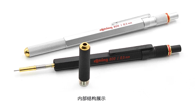 Rotring 800 0.5/0.7Mm Volledig Metalen Tekening Automatisch Potlood Zwart Zilver Professionele Handgetekende Ontwerp Activiteit Potlood Set